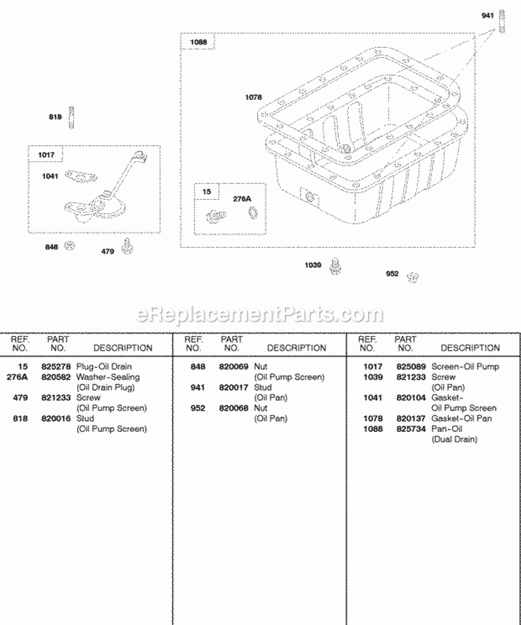 Oil Pan Diagram and Parts List for 522447-0105-E2  Briggs and Stratton Engine